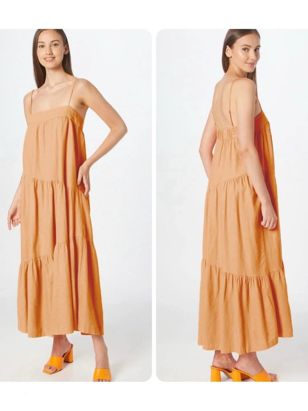 NWT ABERCROMBIE & FITCH Linen-Blend Cottage Asymmetrical Tiered Maxi Dress L